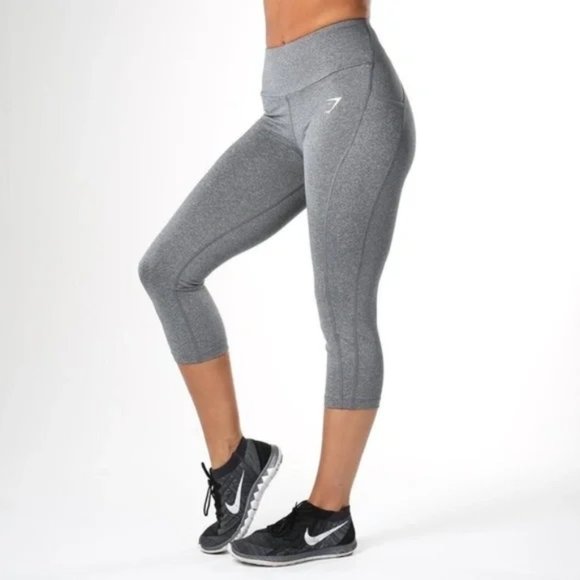 Gymshark Sculpture Dry High Waist Cropped Leggings Pockets Grey Large - Picture 1 of 10